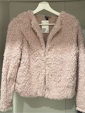 Light Pink H&M Faux Fur Teddy Jacket - Size S